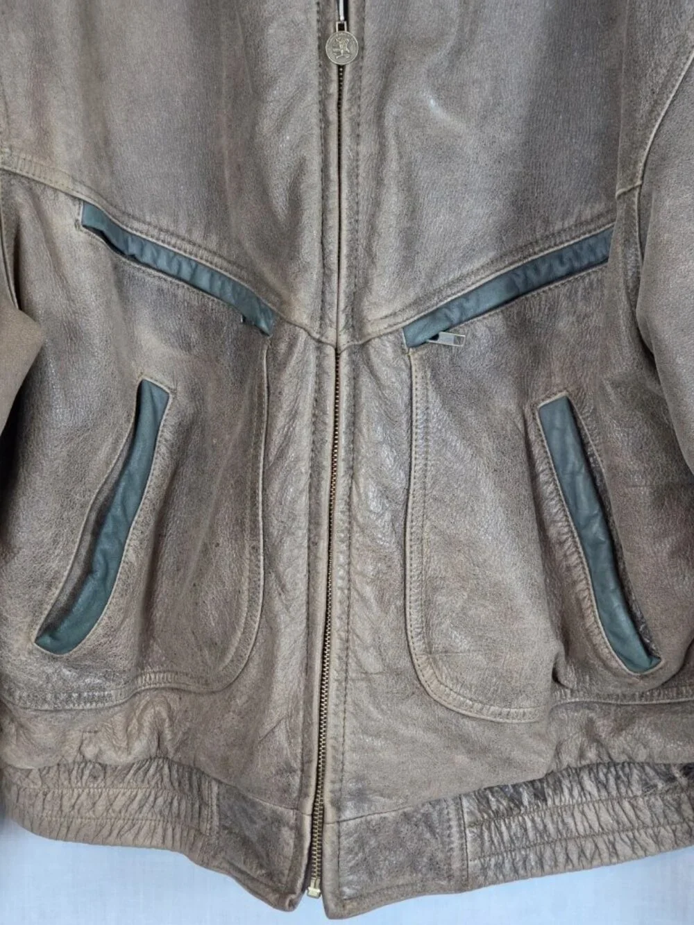 Vintage Leather Bomber Jacket Coat Men's L Heavyweight Retro 80s Distressed